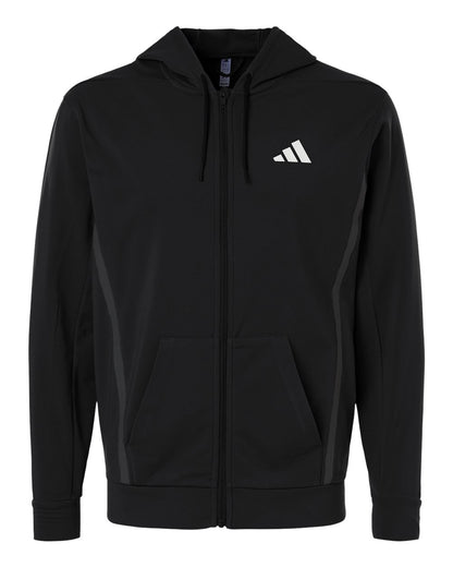 adidas Men's Game and Go Fleece Full-Zip Hooded Sweatshirt blank in Black, style AT208