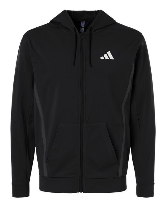 adidas Men's Game and Go Fleece Full-Zip Hooded Sweatshirt blank in Black, style AT208