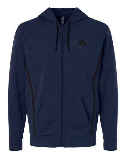 adidas Men's Game and Go Fleece Full-Zip Hooded Sweatshirt blank in Team Navy Blue, style AT208