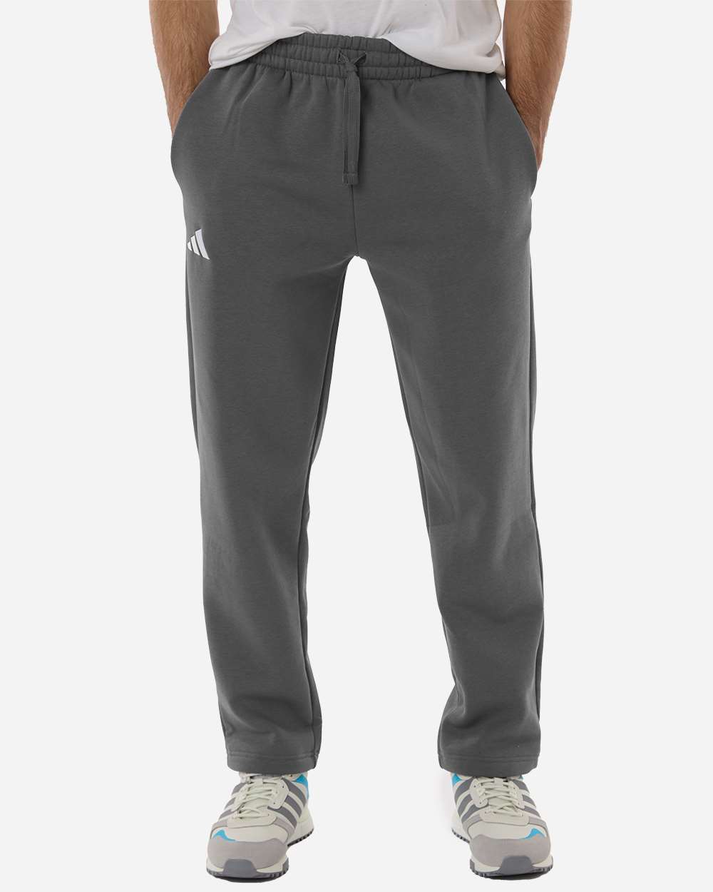 adidas Men's Fleece Sweatpants in Team Grey Four/ White, style AT215