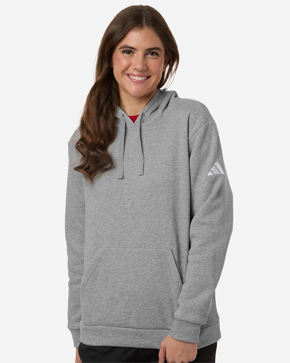 adidas Women's Fleece Hooded Sweatshirt in Medium Grey Heather/ White, style AT204
