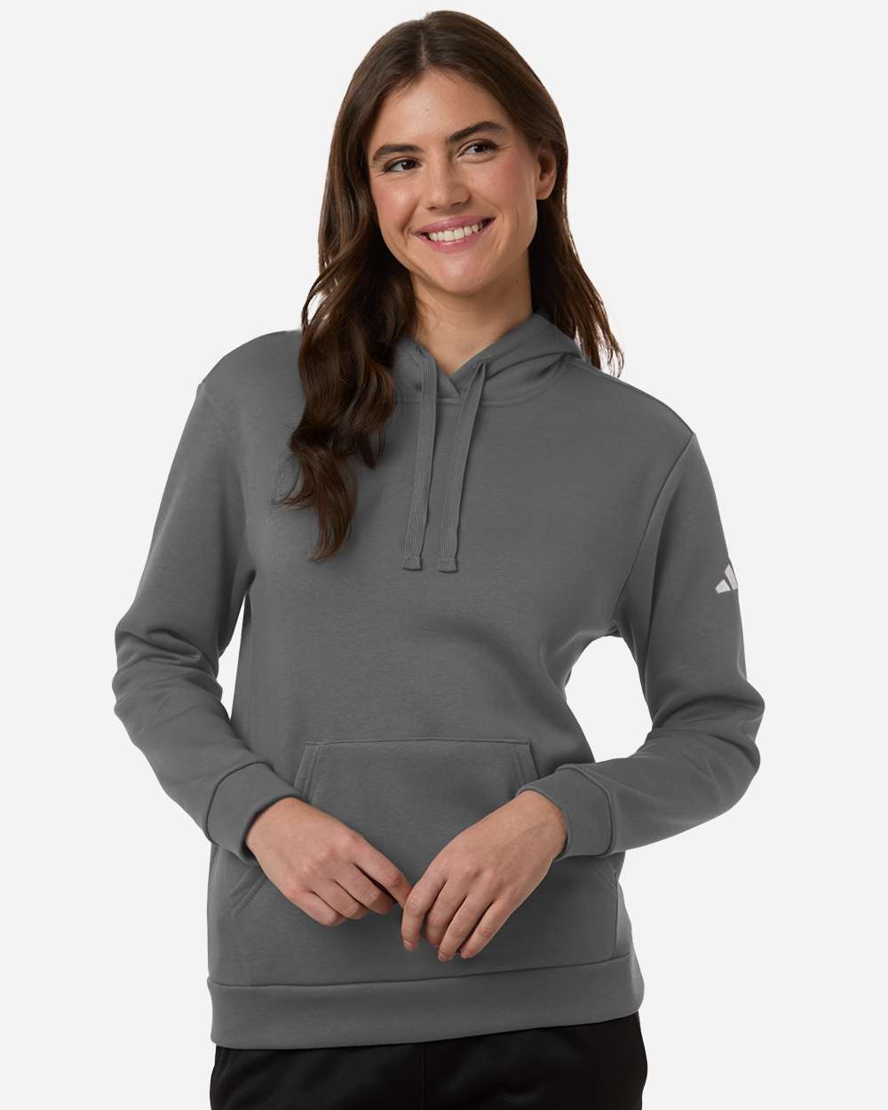 adidas Women's Fleece Hooded Sweatshirt in Team Grey Four/ White, style AT204