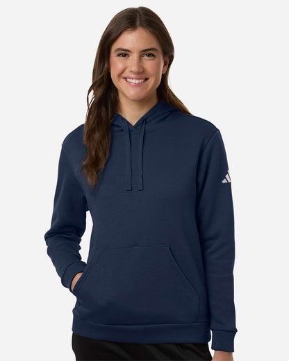 adidas Women's Fleece Hooded Sweatshirt in Team Navy Blue/ White, style AT204