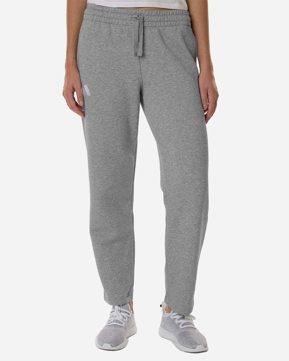 adidas Women's Fleece Sweatpants in Medium Grey Heather/ White, style AT216