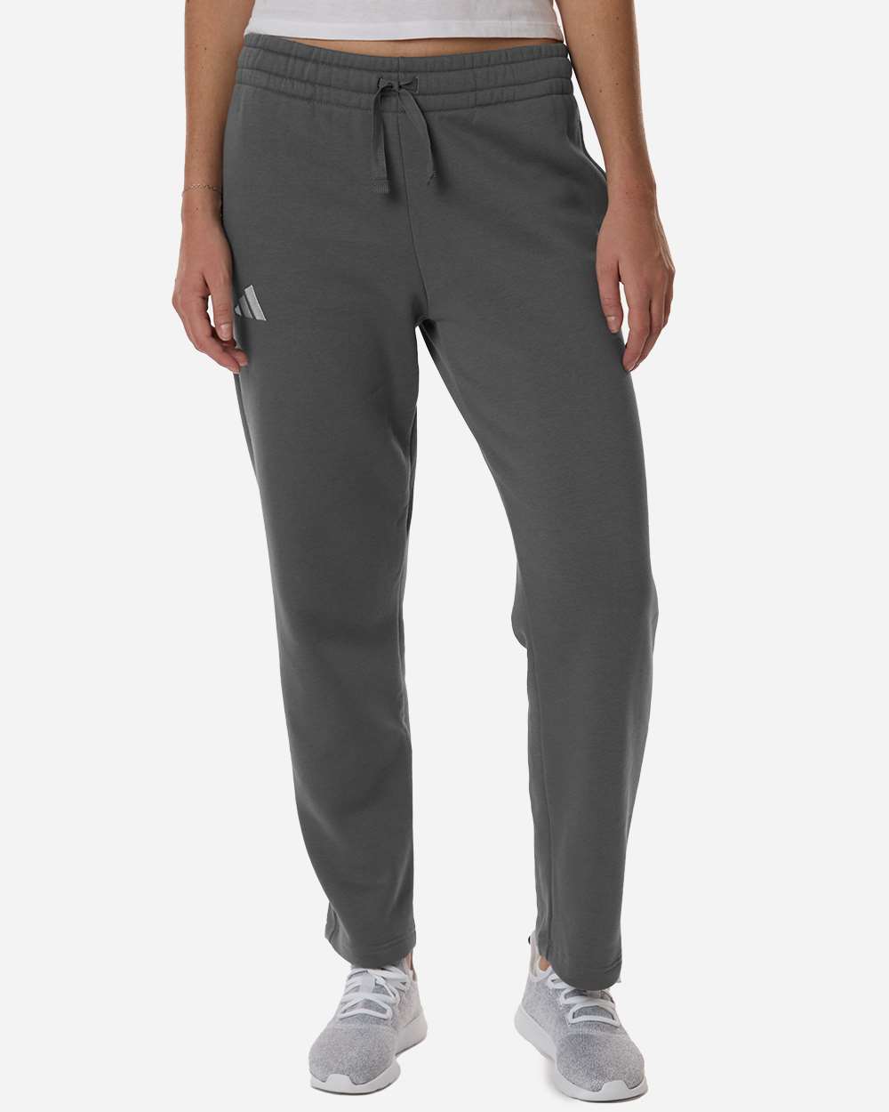 adidas Women's Fleece Sweatpants in Team Grey Four/ White, style AT216