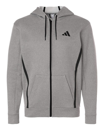 adidas Men's Game and Go Fleece Full-Zip Hooded Sweatshirt blank in Medium Grey Heather, style AT208