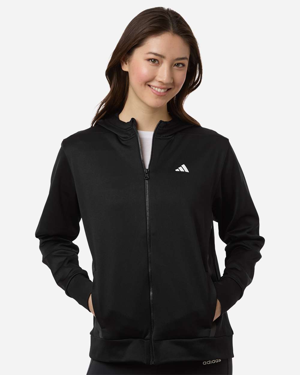 adidas Women's Game & Go Fleece Full-Zip Hooded Sweatshirt in Black/ White, style AT209