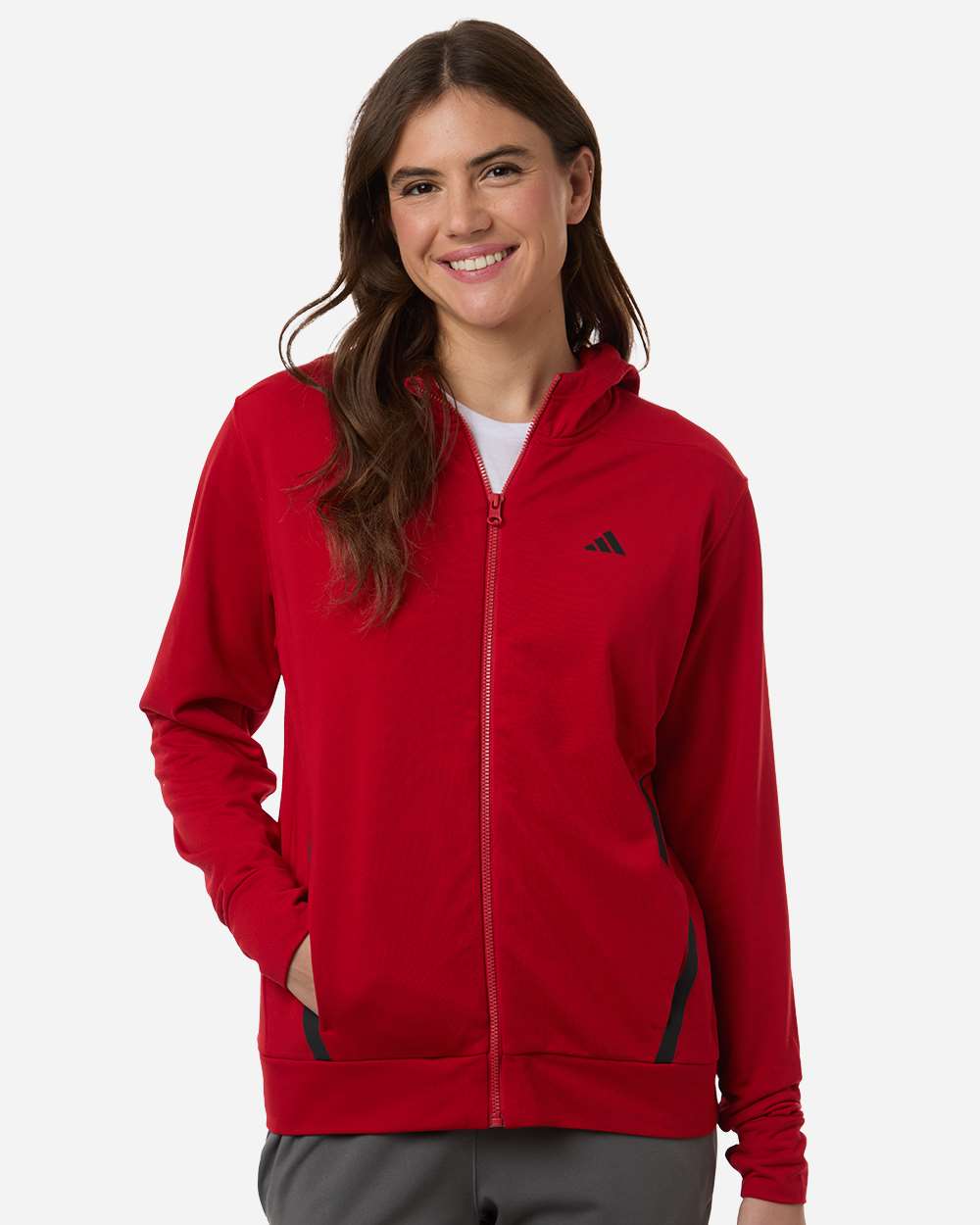 adidas Women's Game & Go Fleece Full-Zip Hooded Sweatshirt in Team Power Red/ Black, style AT209