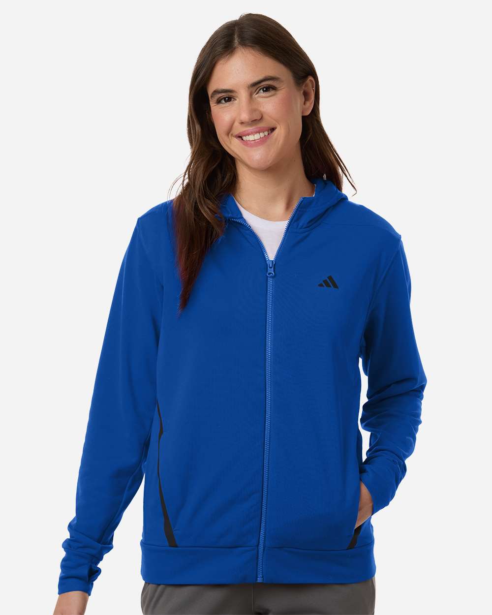 adidas Women's Game & Go Fleece Full-Zip Hooded Sweatshirt in Team Royal Blue/ Black, style AT209