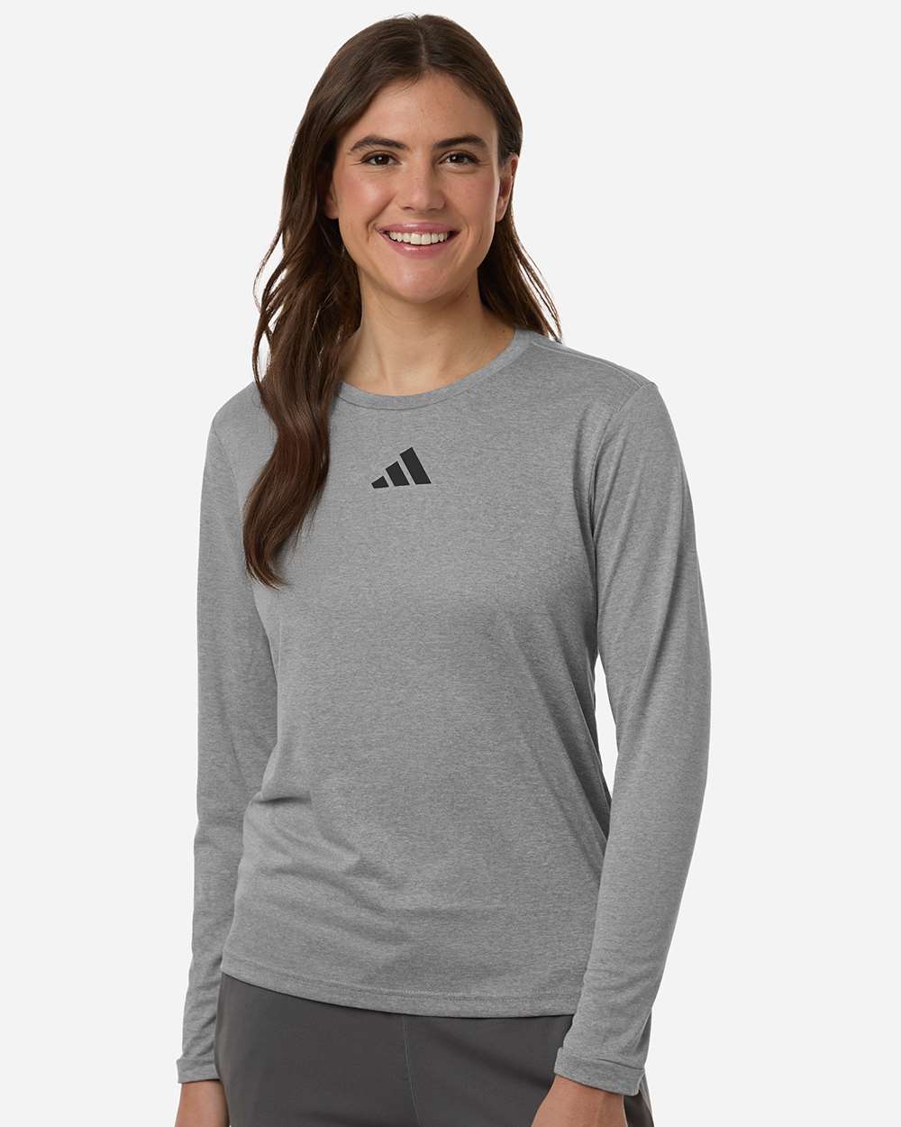 adidas Women's Pregame Long Sleeve T-Shirt in Medium Grey Heather/ Black, style AT105