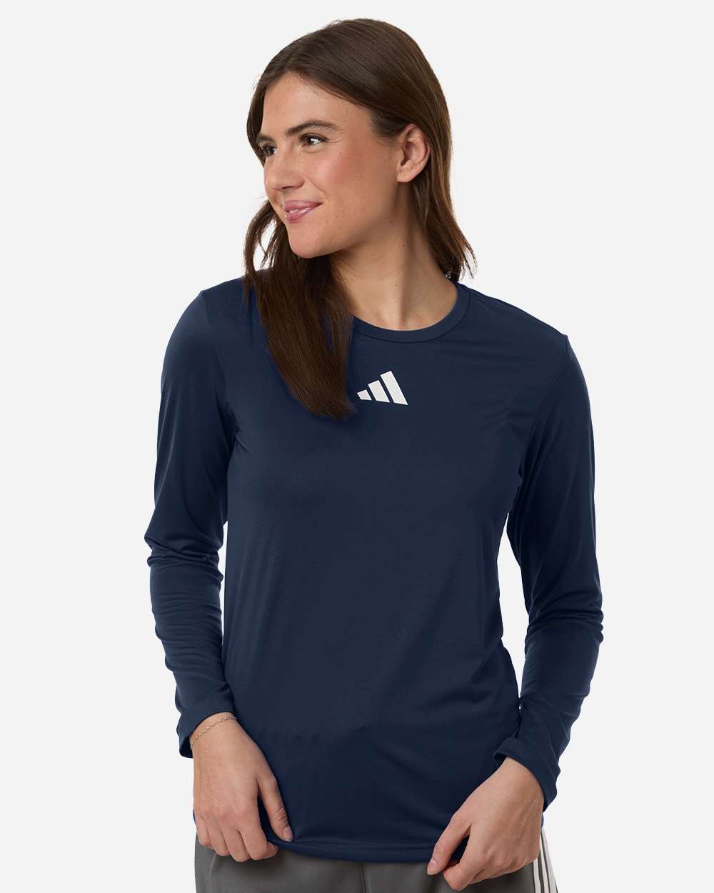 adidas Women's Pregame Long Sleeve T-Shirt in Team Navy Blue/ White, style AT105