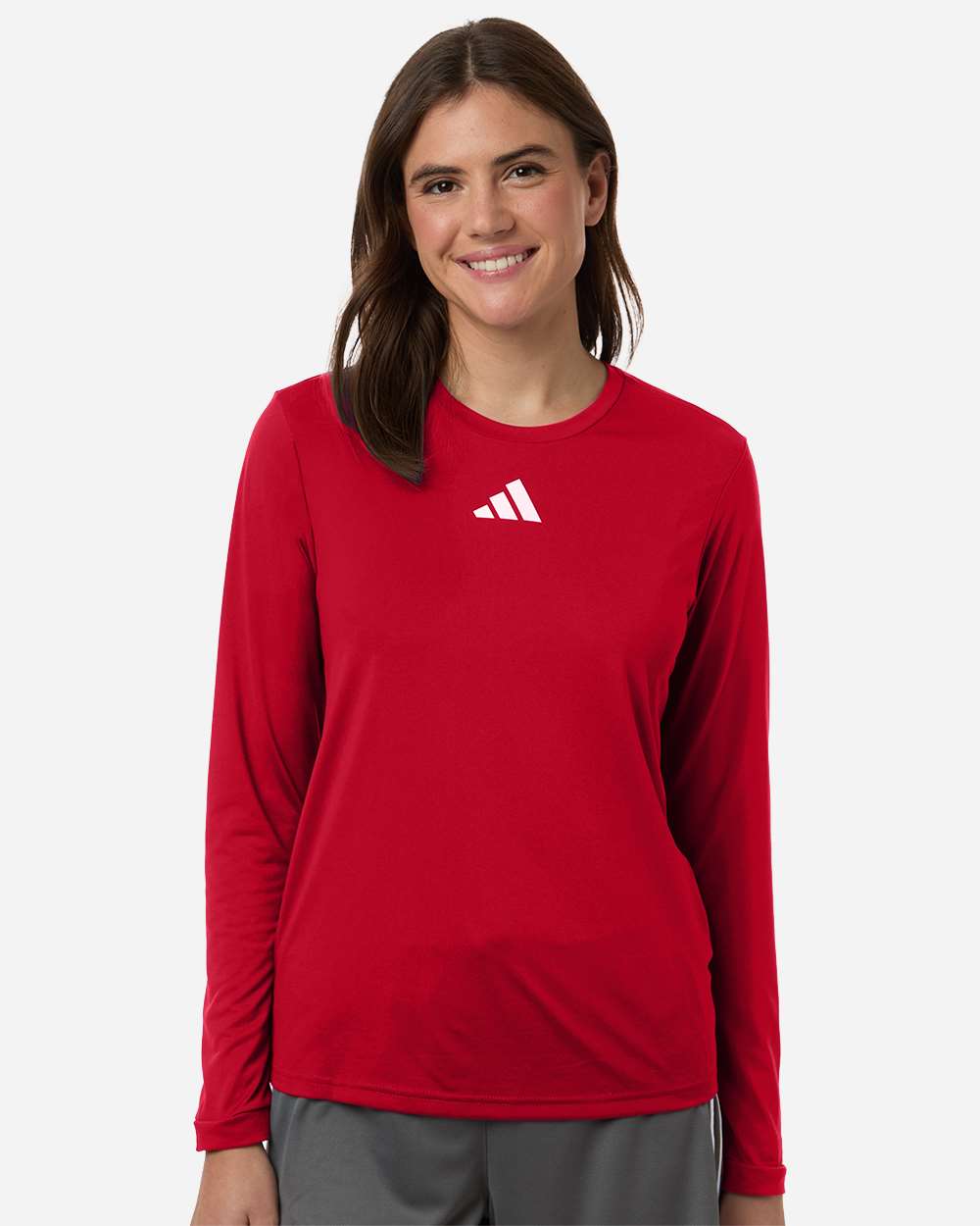 adidas Women's Pregame Long Sleeve T-Shirt in Team Power Red/ White, style AT105