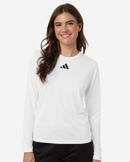 adidas Women's Pregame Long Sleeve T-Shirt in White/ Black, style AT105