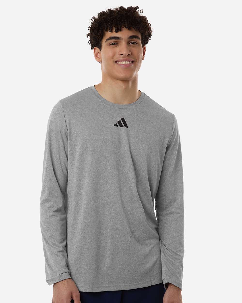 adidas Men's Pregame Long Sleeve T-Shirt in Medium Grey Heather/ Black, style AT104