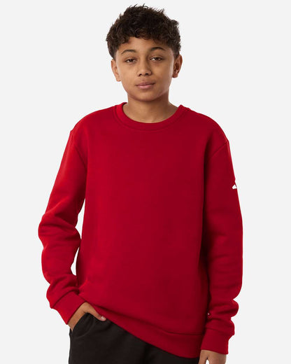 adidas Youth Fleece Crewneck Sweatshirt in Team Power Red/ White, style AT202