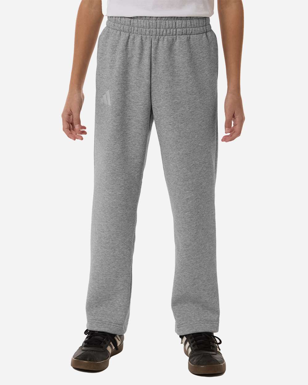 adidas Youth Fleece Sweatpants in Medium Grey Heather/ White, style AT217