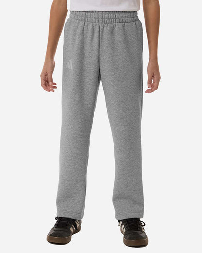 adidas Youth Fleece Sweatpants in Medium Grey Heather/ White, style AT217