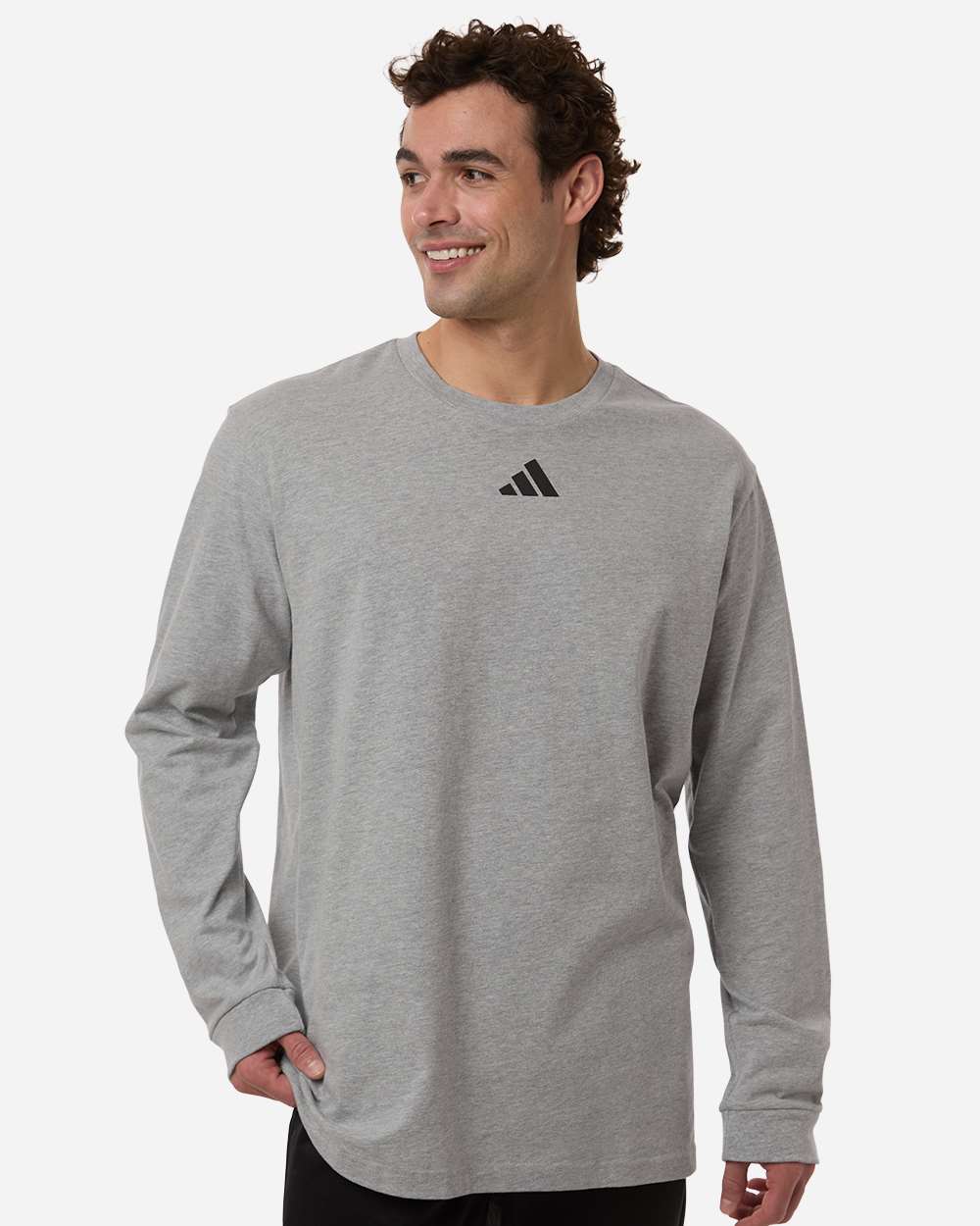 adidas Men's Fresh Long Sleeve T-Shirt in Medium Grey Heather, style AT108
