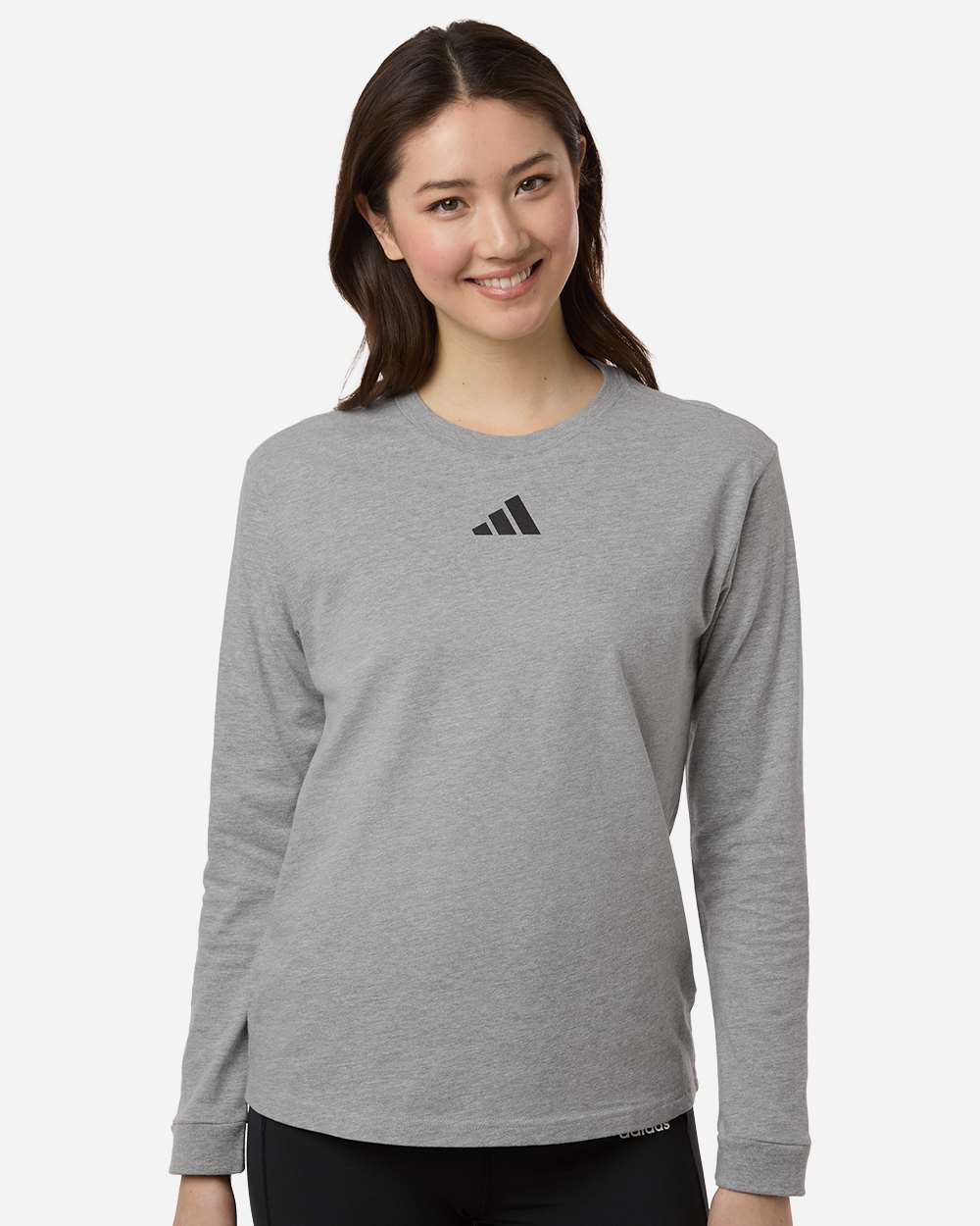 adidas Women's Fresh Long Sleeve T-Shirt in Medium Grey Heather/ Black, style AT109