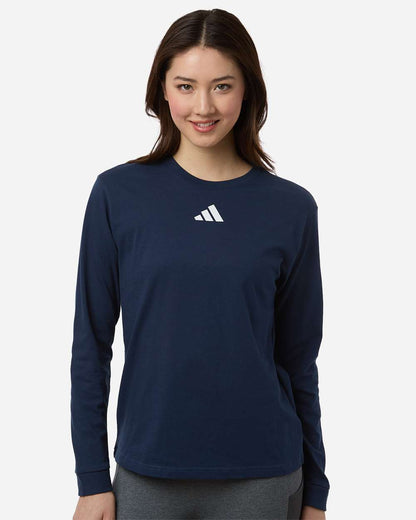 adidas Women's Fresh Long Sleeve T-Shirt in Team Navy Blue/ White, style AT109