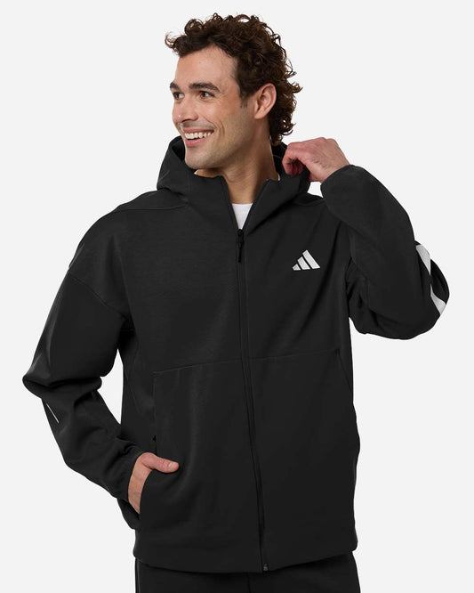 adidas Men's Z.N.E Full-Zip Hooded Sweatshirt in Black/ White, style AT220