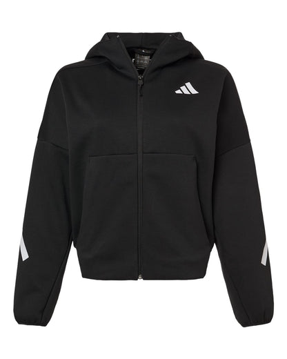 adidas Women's Z.N.E Full-Zip Hooded Sweatshirt in Black/ White, style AT221