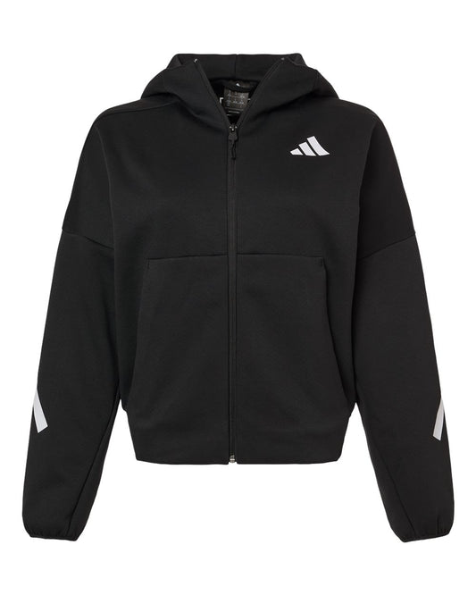 adidas Women's Z.N.E Full-Zip Hooded Sweatshirt in Black/ White, style AT221