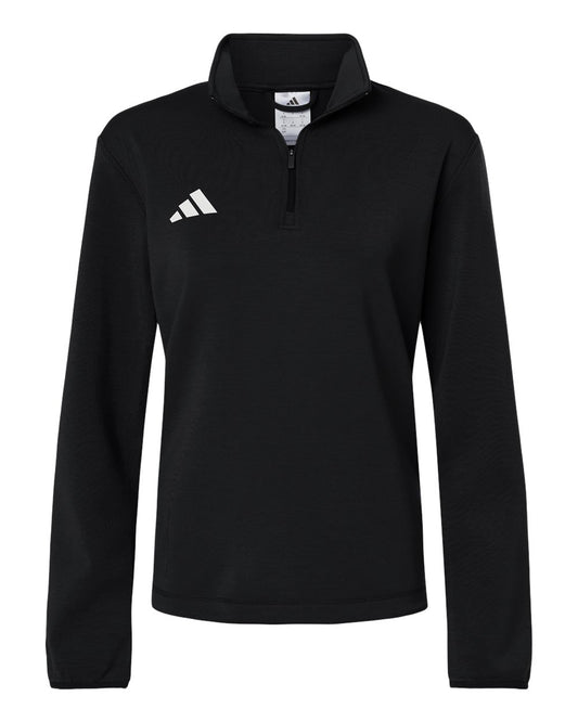 adidas Women's 3-Stripes Quarter-Zip Pullover in Black/ White, style AT401