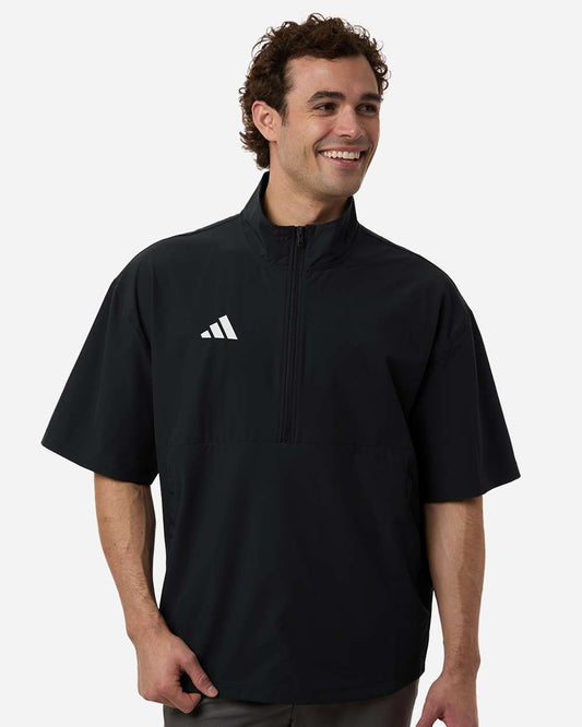 adidas Men's Short Sleeve Quarter-Zip Pullover in Black/ White, style AT505