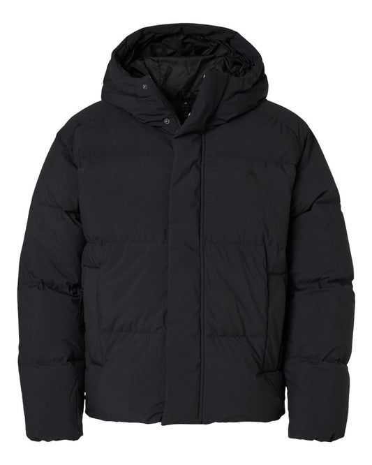 adidas Men's Helonic Down Puffer Hooded Jacket in Black, style AT600