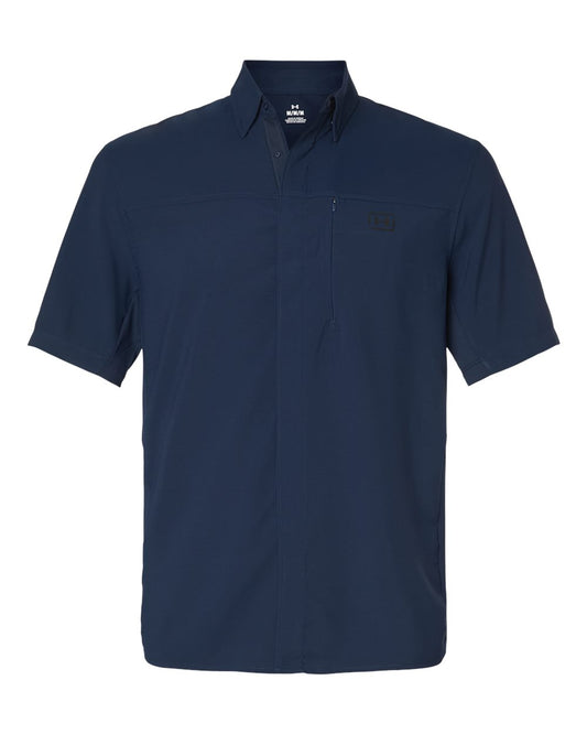 Under Armour Men's Fish Pro Hybrid Woven Short Sleeve Shirt in Academy/ Black, style 1383571