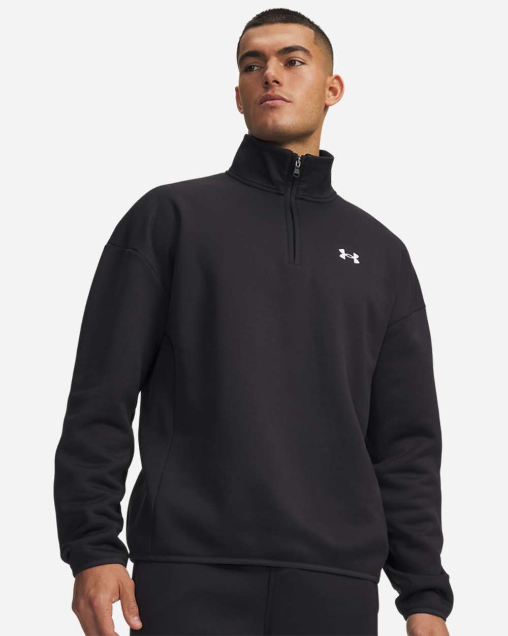 Under Armour Men's Fleece Quarter-Zip Pullover in Black/ White, style 6017114