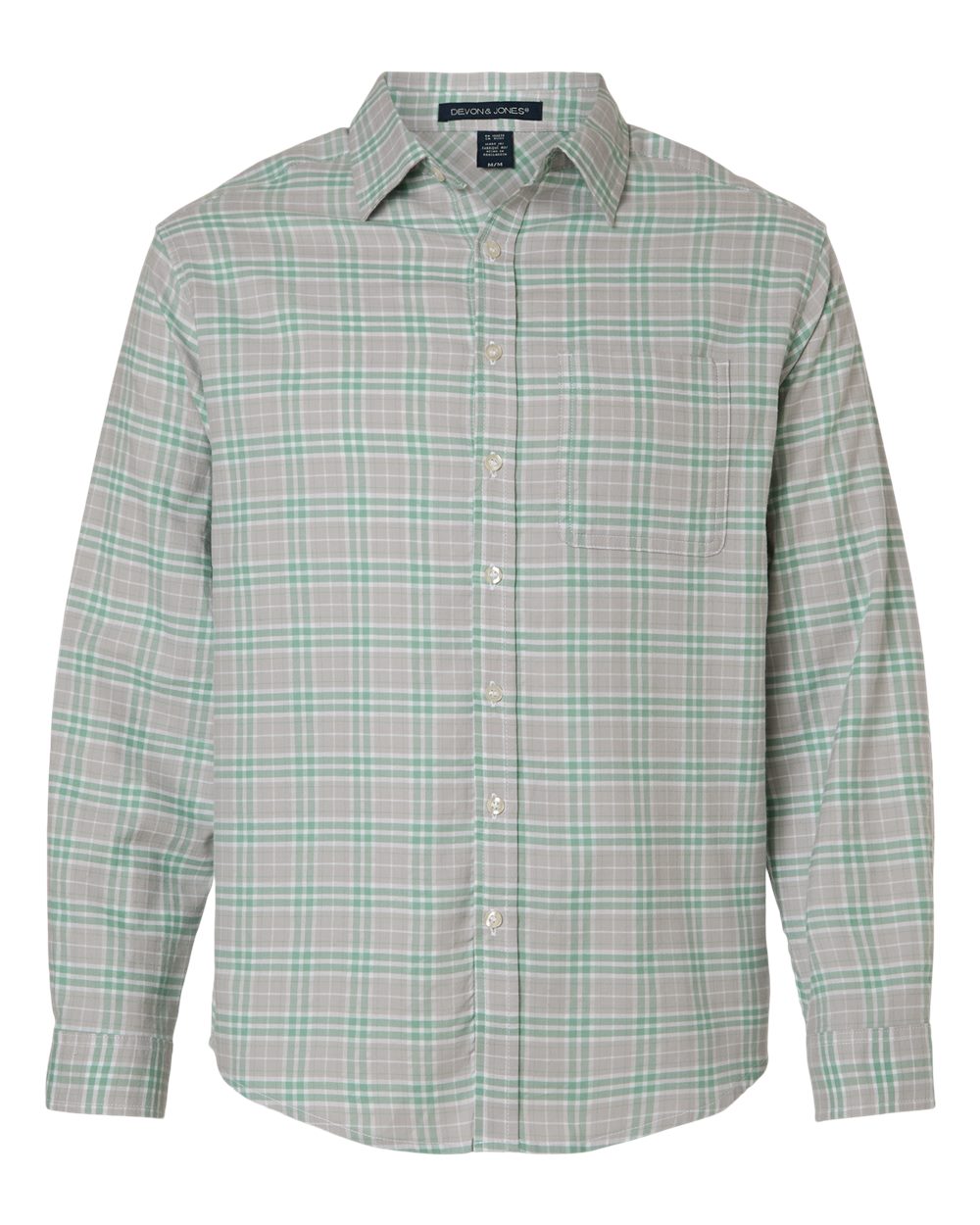 Devon & Jones Men's Concord Yarn-Dye Flannel Shirt blank in Grey/ Balsam Green/ White, style DG508