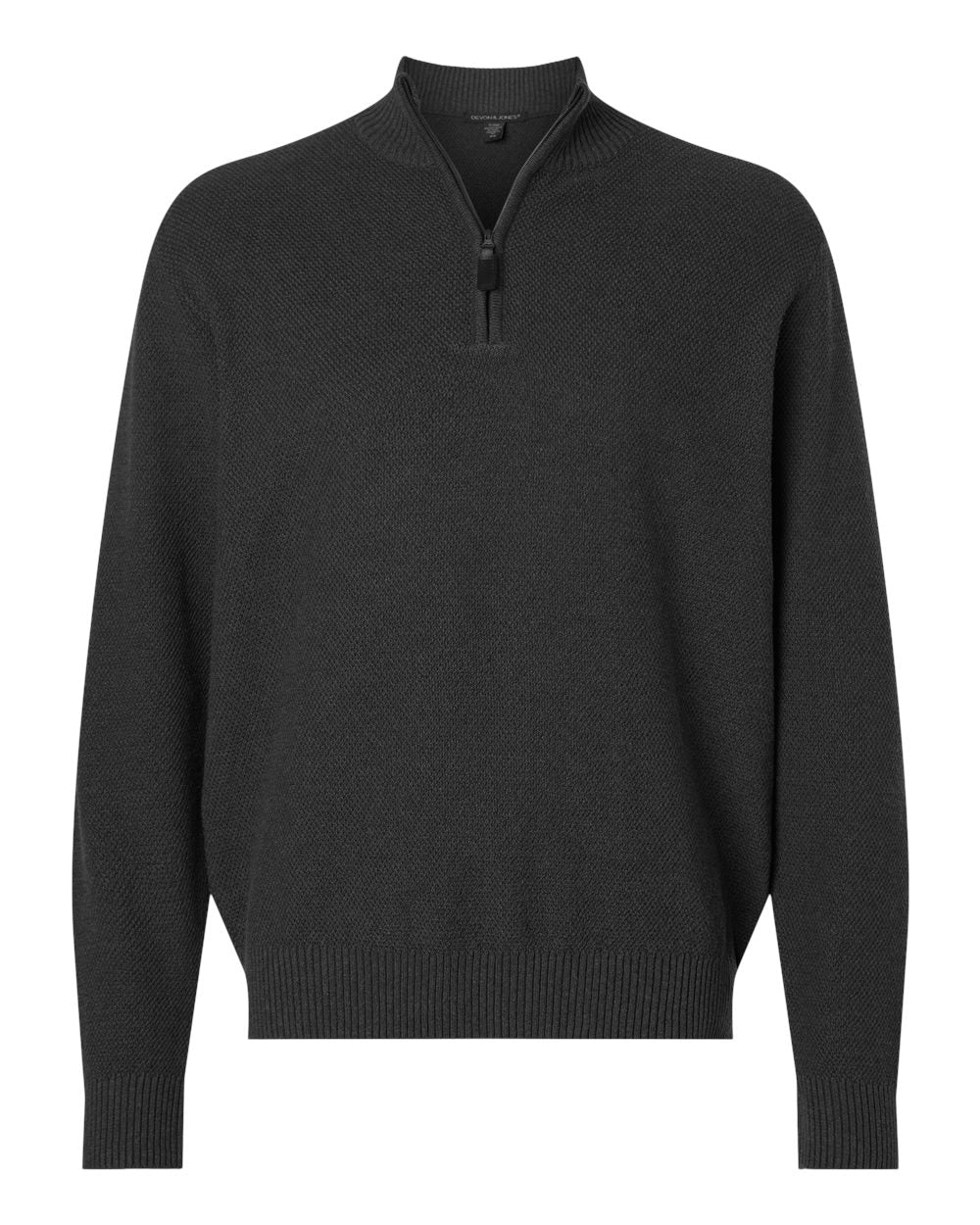 Devon & Jones Men's Hartland Textured Quarter-Zip Sweater blank in Black Melange, style DG450