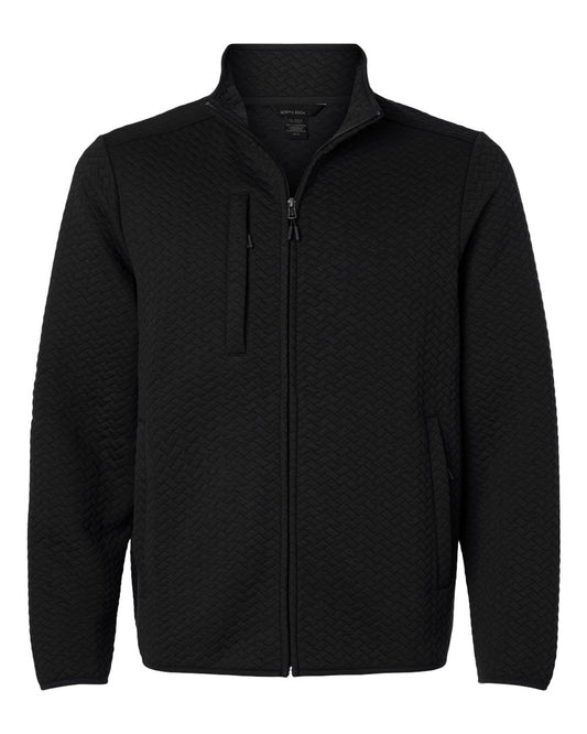 North End Men's Aspen Herringbone Fleece Full-Zip blank in Black, style NE425