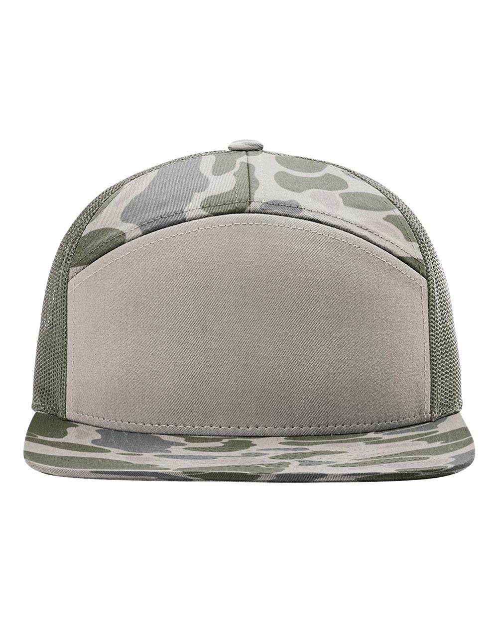Richardson Printed Seven-Panel Trucker Cap blank in Marsh Duck Camo/ Loden Green, style 168P