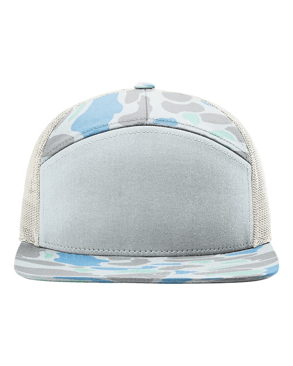 Richardson Printed Seven-Panel Trucker Cap blank in Saltwater Duck Camo/ Ice Grey, style 168P