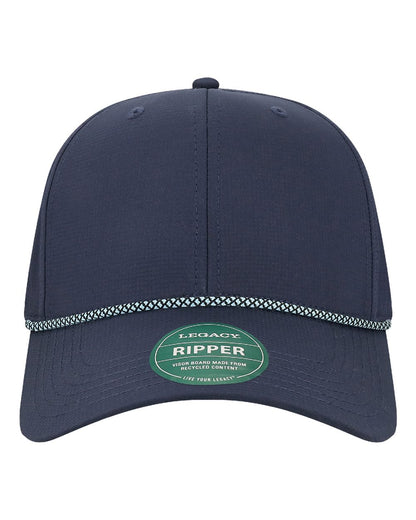 LEGACY Six-Panel Ripstop Rope Cap blank in Navy/ Crystal Blue, style RIPPER