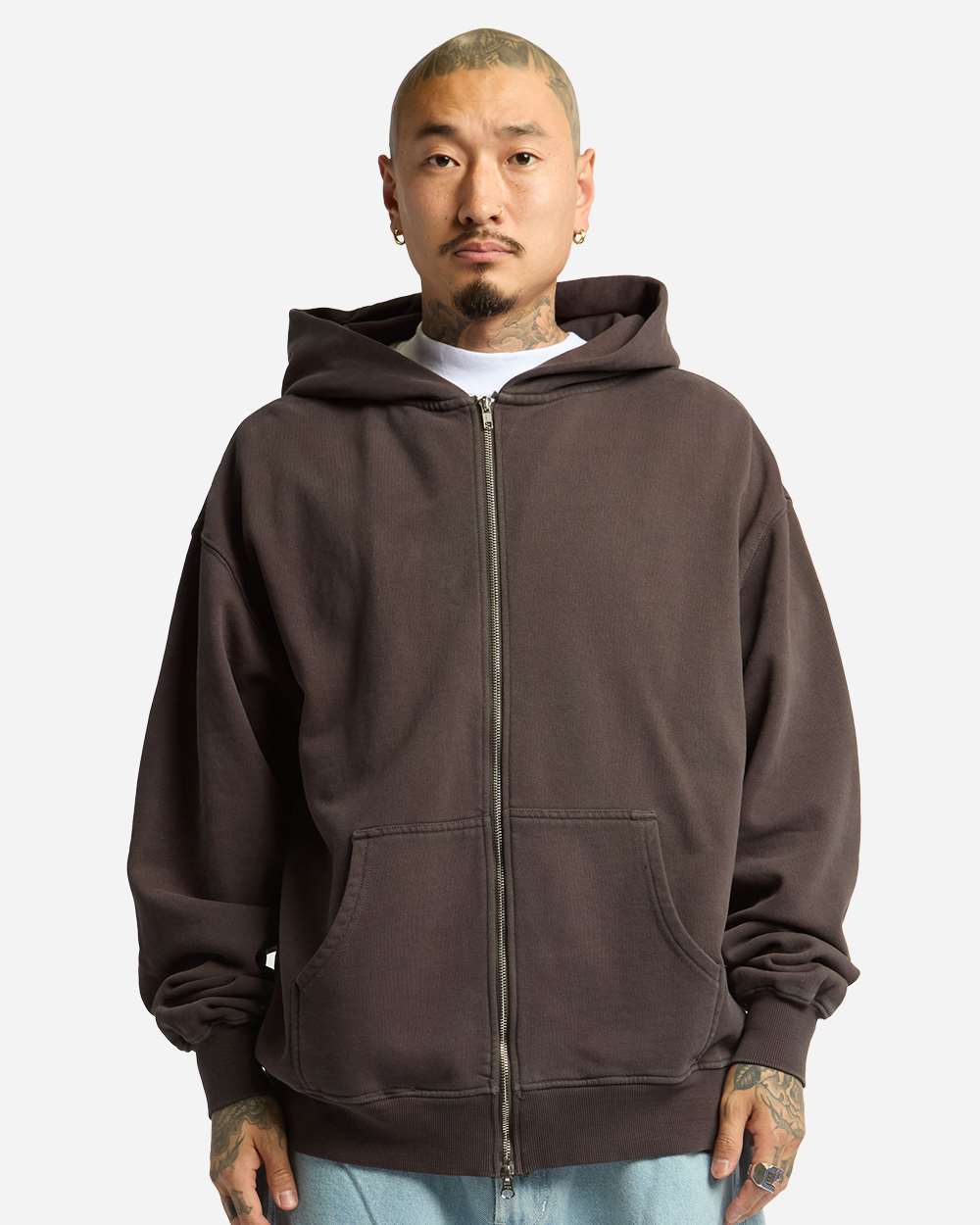 Shaka Wear Max Heavy Garment-Dyed Full-Zip Hooded Sweatshirt in Shadow, style SHGMZ
