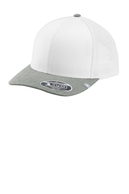 TravisMathew Cruz Colorblock Trucker Cap in White/ Heather Grey, style TM1MY390
