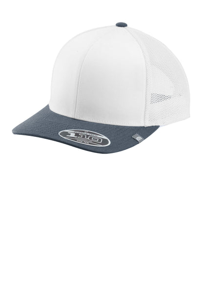 TravisMathew Cruz Colorblock Trucker Cap in White/ Vintage Indigo, style TM1MY390