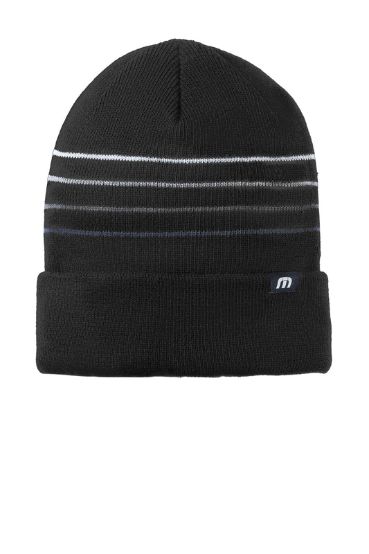 TravisMathew Striped Cuffed Beanie in Black, style TM1MY393