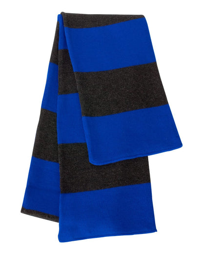 Sportsman SP02 Rugby-Striped Knit Scarf in Royal/Charcoal