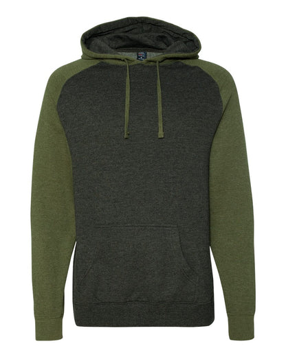 Independent Trading Co. IND40RP Raglan Hooded Sweatshirt in Charcoal Heather/Army Heather
