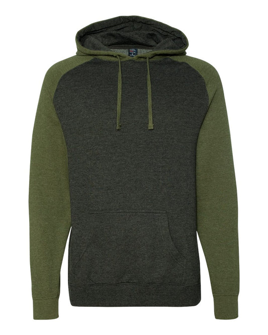 Independent Trading Co. IND40RP Raglan Hooded Sweatshirt in Charcoal Heather/Army Heather