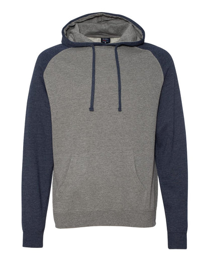 Independent Trading Co. IND40RP Raglan Hooded Sweatshirt in Gunmetal Heather/Classic Navy Heather