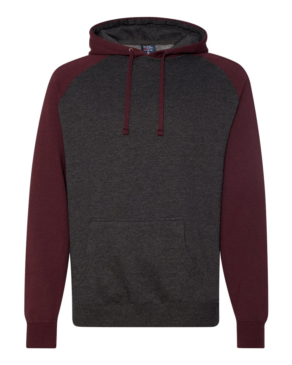 Independent Trading Co. IND40RP Raglan Hooded Sweatshirt in Charcoal Heather/Burgundy Heather
