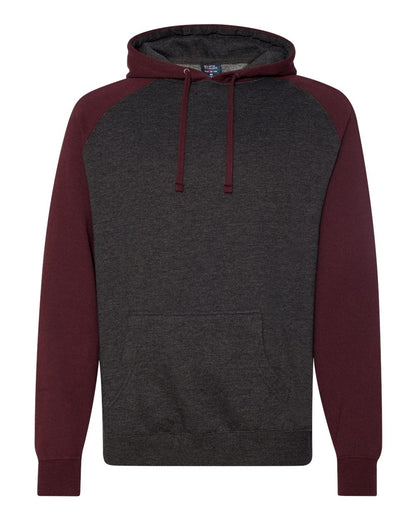 Independent Trading Co. IND40RP Raglan Hooded Sweatshirt in Charcoal Heather/Burgundy Heather