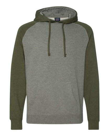 Independent Trading Co. IND40RP Raglan Hooded Sweatshirt in Gunmetal Heather/Army Heather