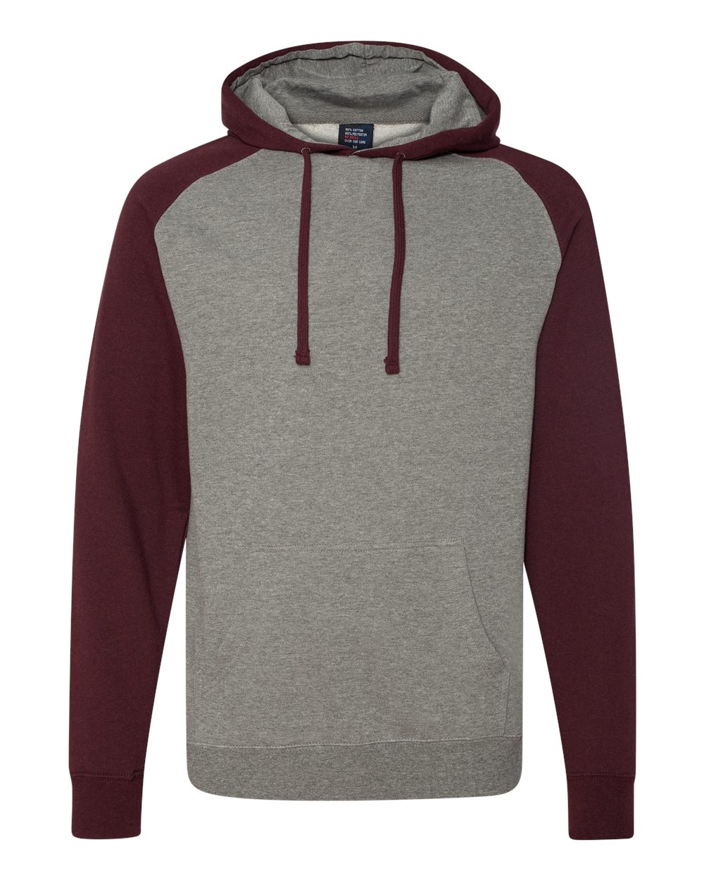 Independent Trading Co. IND40RP Raglan Hooded Sweatshirt in Gunmetal Heather/Burgundy Heather